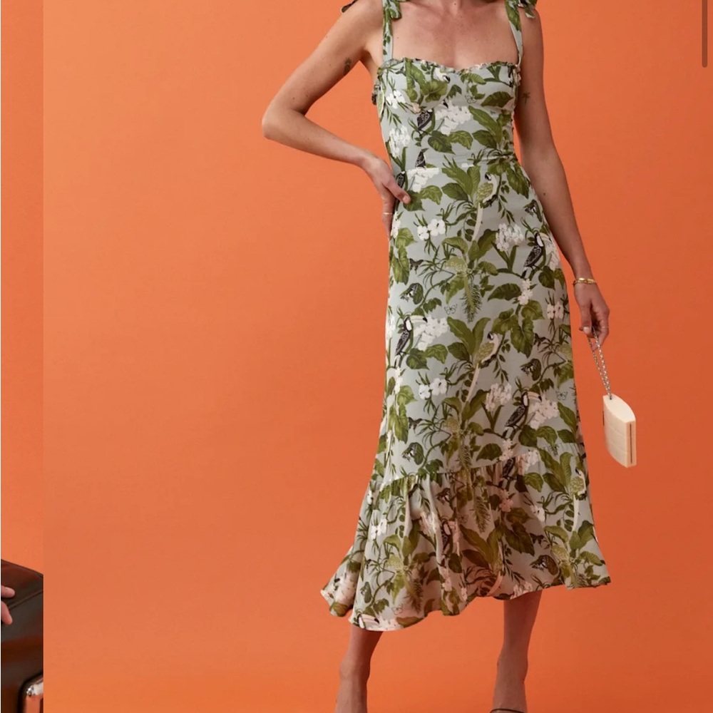 Reformation Green Floral Dress